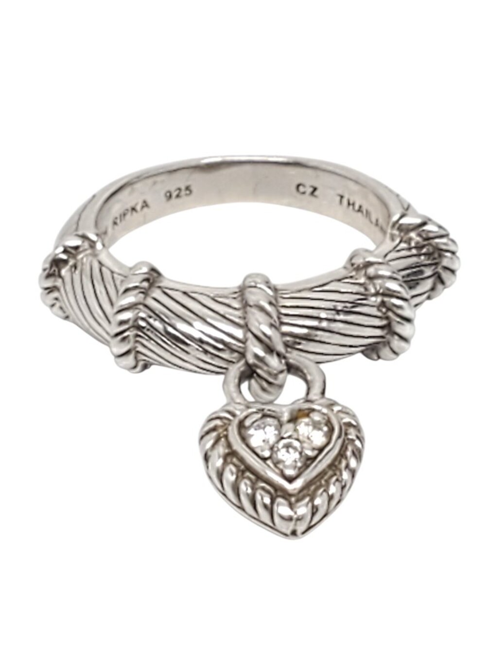 Judith Ripka Sterling Silver CZ Heart Charm Ring Size 6 #23962